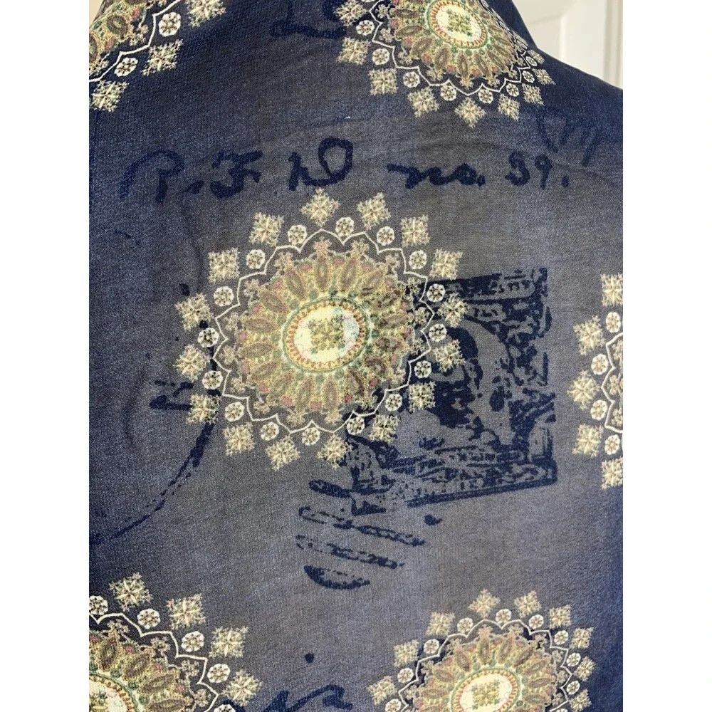 Scarf Vest Long Flowy Sleeveless Navy Print Silky One Size Boho Asymetrical